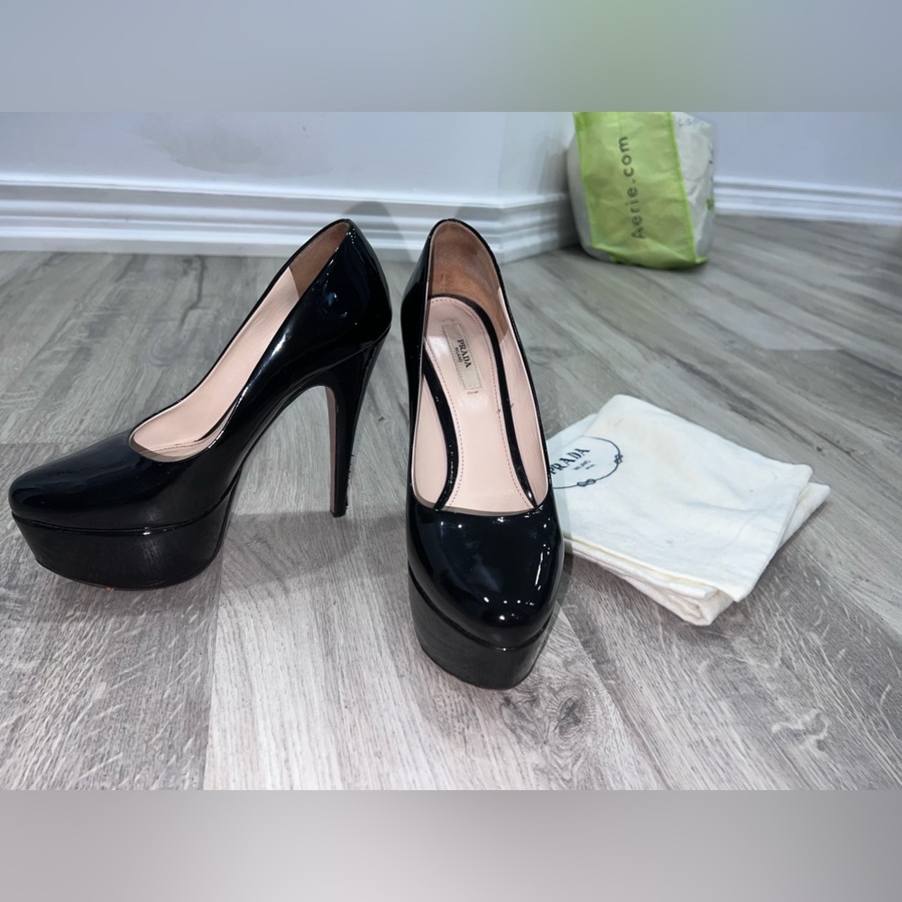 Prada Black Patent Pump with platform